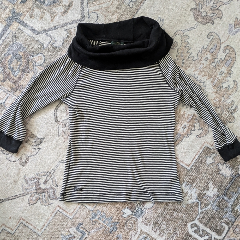 Lauren Jeans Co Ralph Lauren Striped Cowl Neck Quarter Length Sleeve Top